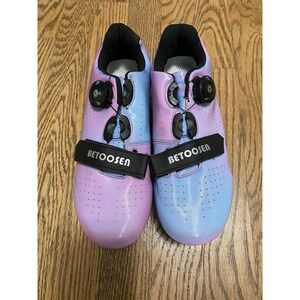 Betoosen SPEED Cycling Shoes Road Bike Pink Blue Blue Men Size 6 Womens 7 EU 38